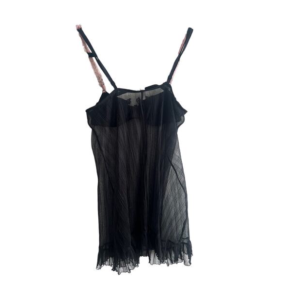 Vintage Chantal Thomass Black & Pink Rosette Pleated Babydoll Slip Dress 34B - Picture 4 of 6